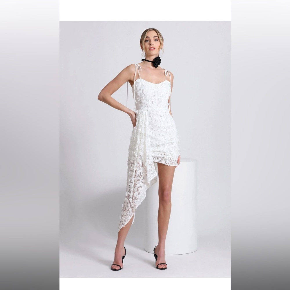 Avec Les Filles LACE WATERFALL HEM MINI DRESS NWT